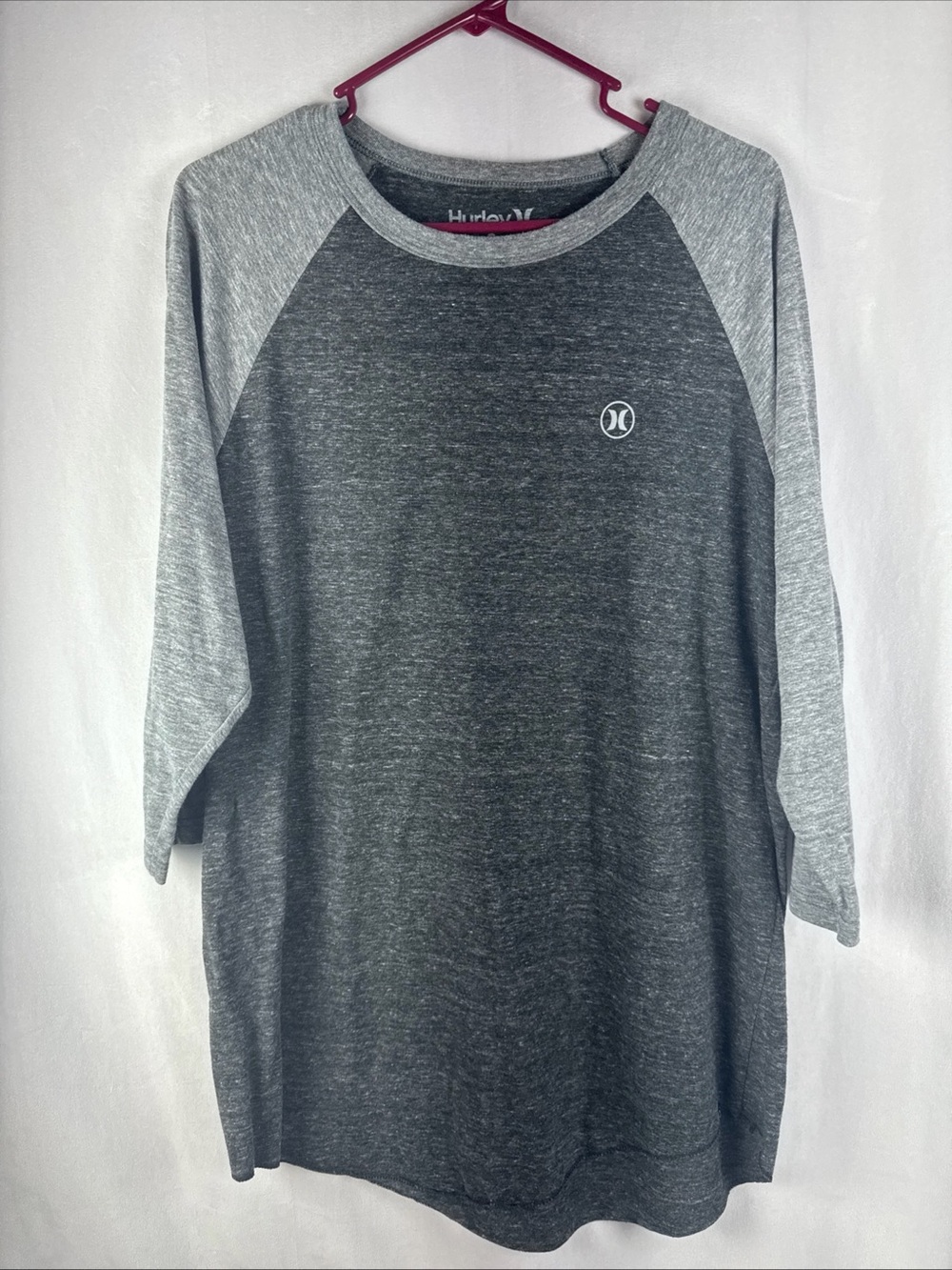 Hurley Men's Two-Tone Gray Raglan Shirt Size XL Heather Gray